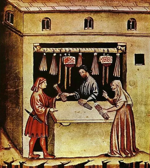 Žvakių pardavėjas. Fragmentas iš XIV a. knygos "Tacuina sanitatis" ("Sveikatos priežiūra")